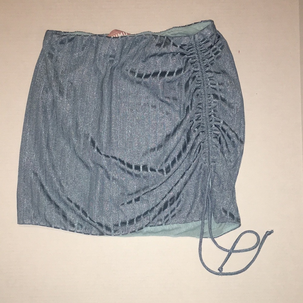 Show me your MUMU Blue Ruched Side Tie Mini Skirt - Women| size S